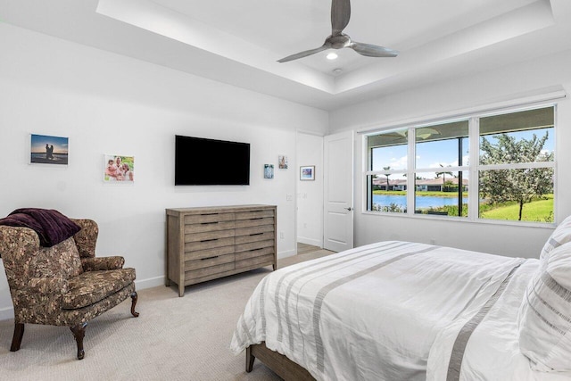 13487 Whistler Mountain Rd, Delray Beach, FL 33446 - bedroom with a raised ceiling, light carpet, a ceiling fan, baseboards, and recessed lighting