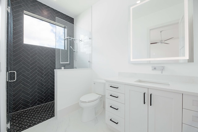 18072 127th Dr N, Jupiter, FL 33478 - bathroom with vanity, toilet, a shower stall, and marble look tile flooring