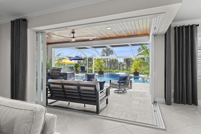 10339 SW Tetian Dr, Port Saint Lucie, FL 34987 - view of patio / terrace with an outdoor hangout area, an outdoor pool, a lanai, and a ceiling fan