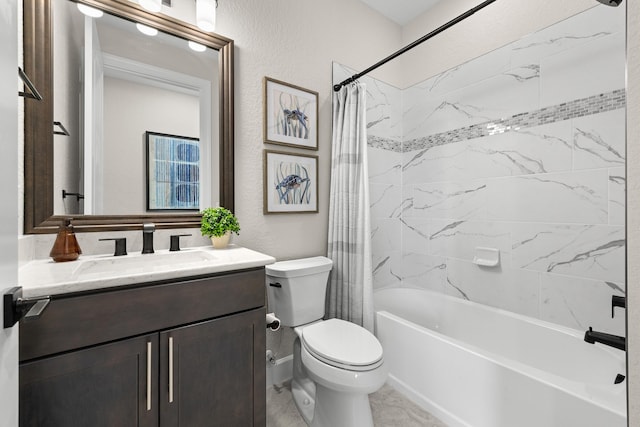 10339 SW Tetian Dr, Port Saint Lucie, FL 34987 - full bath featuring vanity, shower / bath combo with shower curtain, toilet, and a textured wall