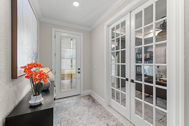 10339 SW Tetian Dr, Port Saint Lucie, FL 34987 - doorway with french doors, crown molding, and baseboards