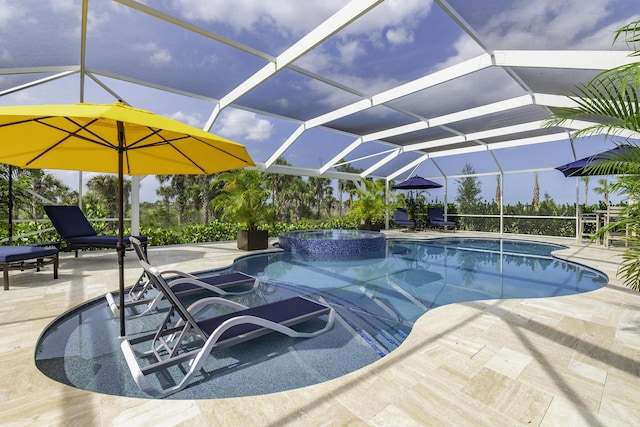 10339 SW Tetian Dr, Port Saint Lucie, FL 34987 - view of swimming pool with a patio, a pool with connected hot tub, and a lanai