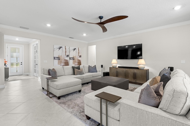 10339 SW Tetian Dr, Port Saint Lucie, FL 34987 - living area with ceiling fan, recessed lighting, ornamental molding, and baseboards