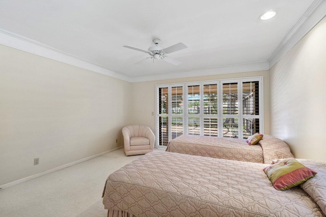 16703 Hidden Cove Dr, Jupiter, FL 33477 - bedroom with carpet flooring, crown molding, baseboards, ceiling fan, and recessed lighting