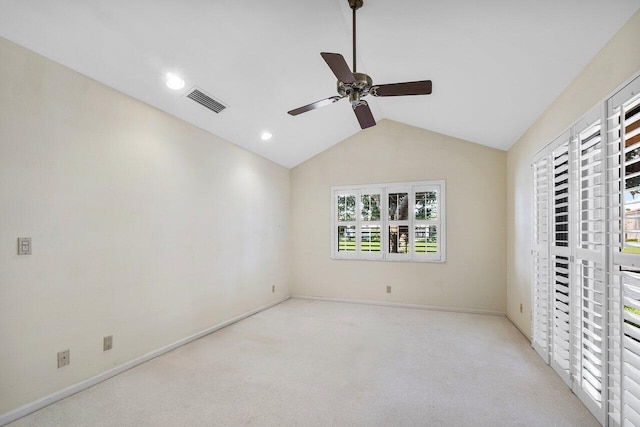16703 Hidden Cove Dr, Jupiter, FL 33477 - unfurnished bedroom featuring lofted ceiling, carpet flooring, baseboards, recessed lighting, and a ceiling fan