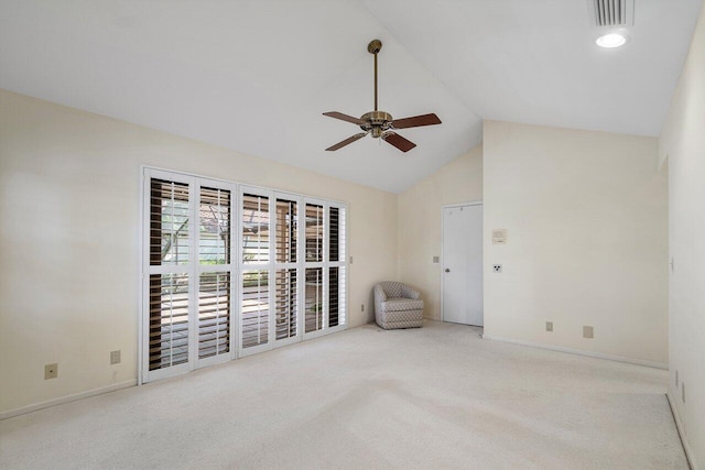 16703 Hidden Cove Dr, Jupiter, FL 33477 - carpeted spare room with ceiling fan, baseboards, and high vaulted ceiling