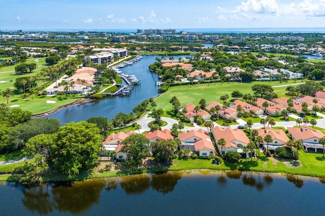 16703 Hidden Cove Dr, Jupiter, FL 33477 - aerial perspective of suburban area with a nearby body of water and a golf club