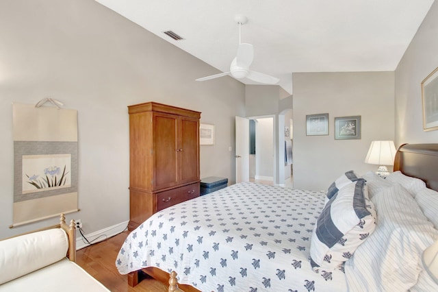 5630 Eagle Trace Ct, Lake Worth, FL 33463 - bedroom featuring wood finished floors, baseboards, a ceiling fan, and vaulted ceiling