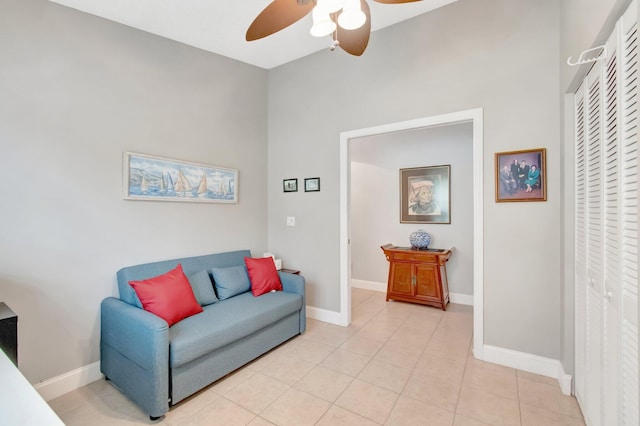 5630 Eagle Trace Ct, Lake Worth, FL 33463 - sitting room featuring ceiling fan, baseboards, and light tile patterned floors