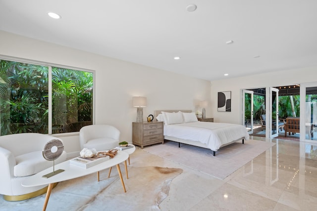 330 SE 7th Ave, Delray Beach, FL 33483 - bedroom with multiple windows, access to outside, recessed lighting, and light marble finish floors