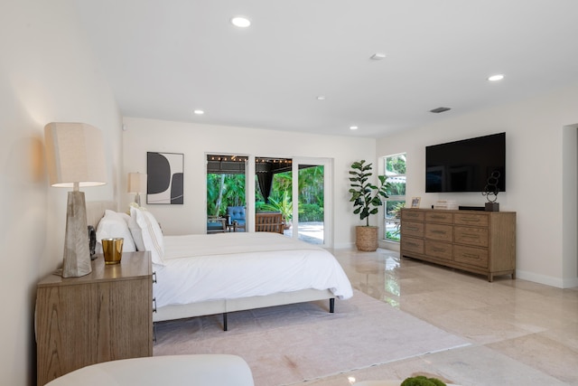 330 SE 7th Ave, Delray Beach, FL 33483 - bedroom featuring access to exterior, recessed lighting, and light marble finish floors