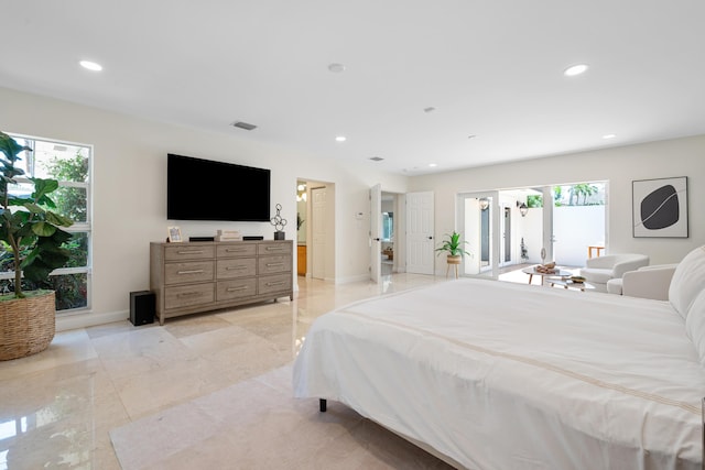 330 SE 7th Ave, Delray Beach, FL 33483 - bedroom featuring light marble finish floors, recessed lighting, and baseboards