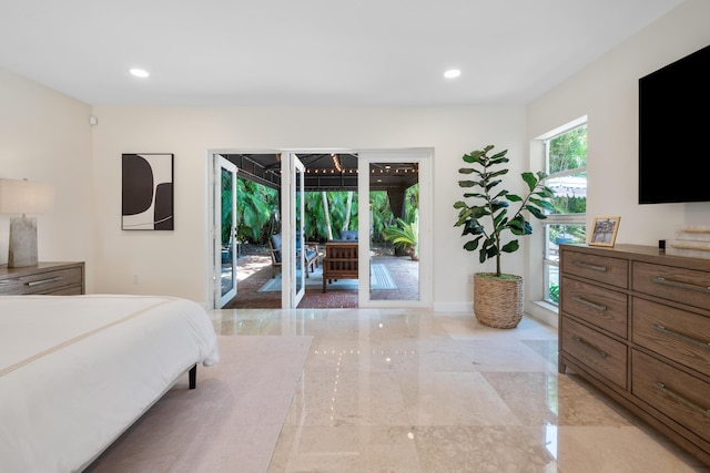 330 SE 7th Ave, Delray Beach, FL 33483 - bedroom featuring access to outside, light marble finish flooring, recessed lighting, and baseboards