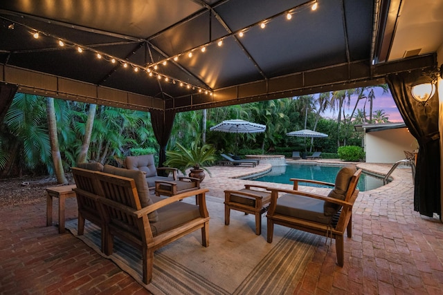 330 SE 7th Ave, Delray Beach, FL 33483 - view of patio / terrace with a gazebo, an outdoor pool, and an outdoor living space