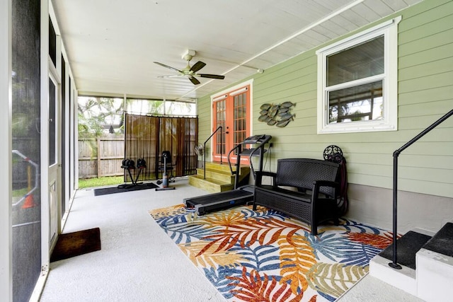 3725 SE Middle St, Stuart, FL 34997 - sunroom / solarium featuring ceiling fan, entry steps, and french doors