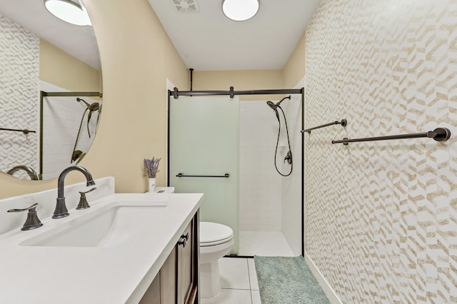 6815 NW 28th St, Margate, FL 33063 - bathroom featuring toilet, a tile shower, vanity, and tile patterned floors