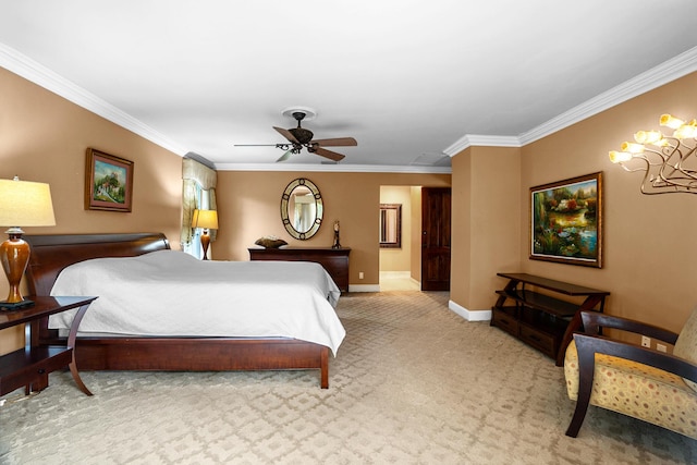434 NW 7th Ave, Boca Raton, FL 33486 - bedroom with crown molding, light carpet, baseboards, and ceiling fan