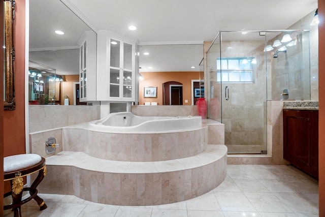 434 NW 7th Ave, Boca Raton, FL 33486 - full bathroom with a garden tub, vanity, a shower stall, and recessed lighting