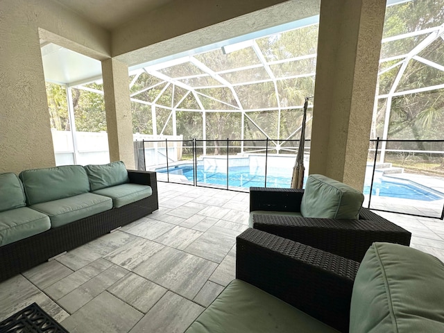 8825 Gibson Cay, West Palm Beach, FL 33411 - view of patio / terrace with an outdoor hangout area, an outdoor pool, and glass enclosure