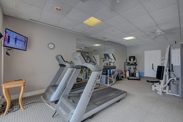 1 Harbourside Dr Unit 4506, Delray Beach, FL 33483 - gym featuring carpet, ceiling fan, and a drop ceiling