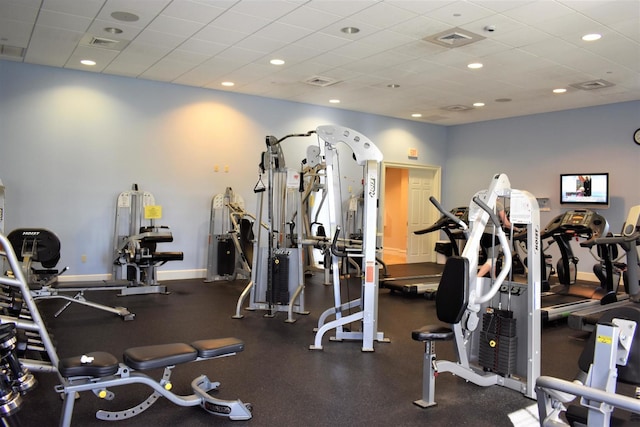 7144 Maidstone Dr, Port Saint Lucie, FL 34986 - workout area featuring baseboards, recessed lighting, and a paneled ceiling