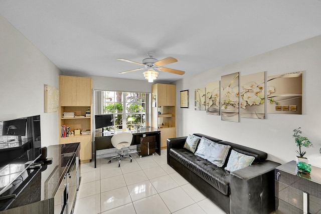 6078 Slice Ct, Boynton Beach, FL 33437 - office area with ceiling fan and light tile patterned flooring