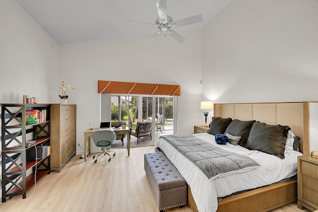 6078 Slice Ct, Boynton Beach, FL 33437 - bedroom with high vaulted ceiling, wood finished floors, a desk, and access to outside