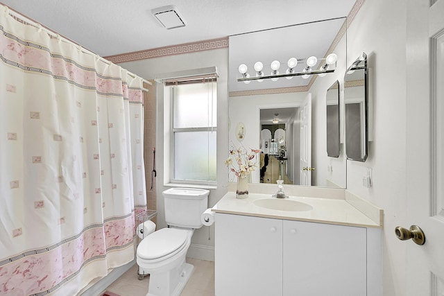 6078 Slice Ct, Boynton Beach, FL 33437 - full bath with toilet, vanity, tile patterned flooring, a shower with shower curtain, and ornamental molding