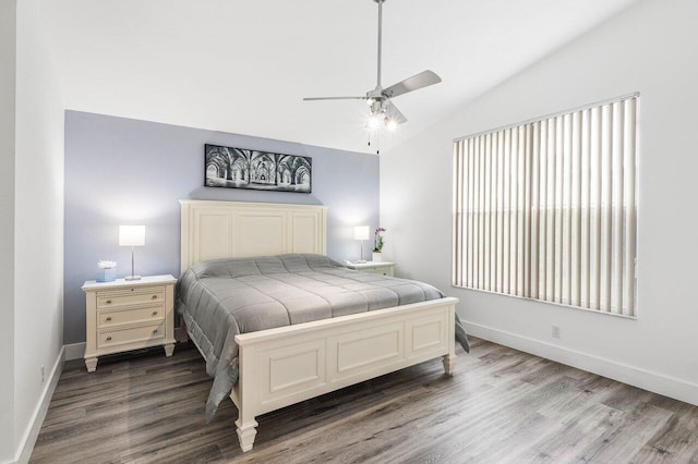 2802 Waters Edge Cir, Greenacres, FL 33413 - bedroom with lofted ceiling, wood finished floors, baseboards, and a ceiling fan