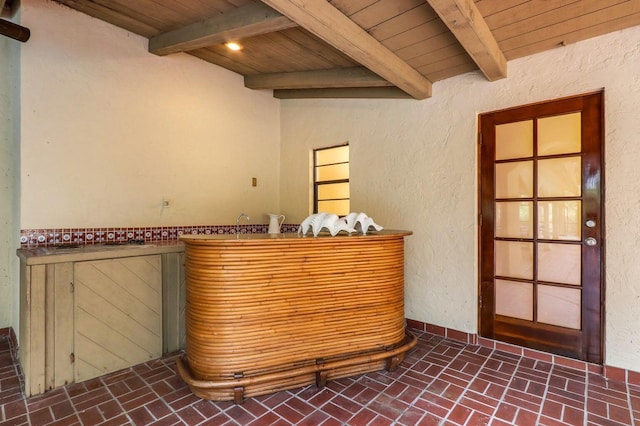 11357 Roselynn Way, Lake Worth, FL 33449 - indoor dry bar with wooden ceiling with exposed beams and brick floors