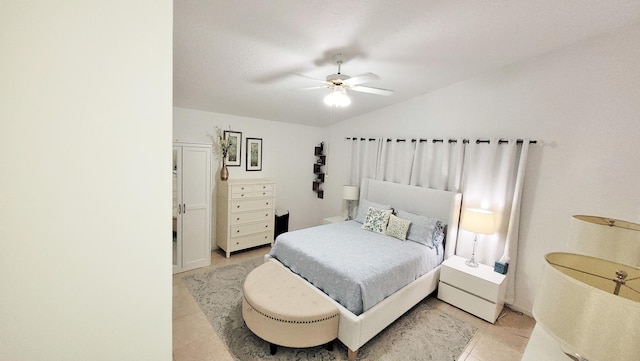 12484 Pleasant Green Way, Boynton Beach, FL 33437 - bedroom with tile patterned flooring, a ceiling fan, and vaulted ceiling