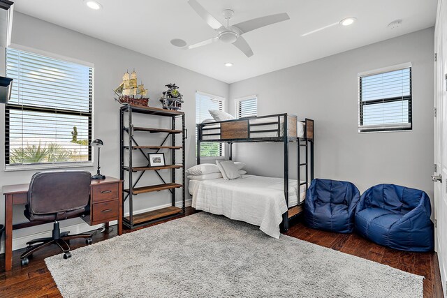 8164 SE Old Plantation Cir, Jupiter, FL 33458 - bedroom featuring wood finished floors, recessed lighting, a ceiling fan, and an office area