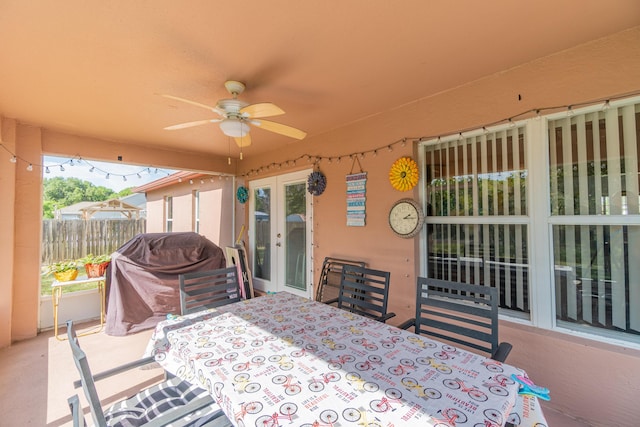 3542 SW Rosardo St, Port Saint Lucie, FL 34953 - view of patio featuring a ceiling fan, french doors, and outdoor dining area