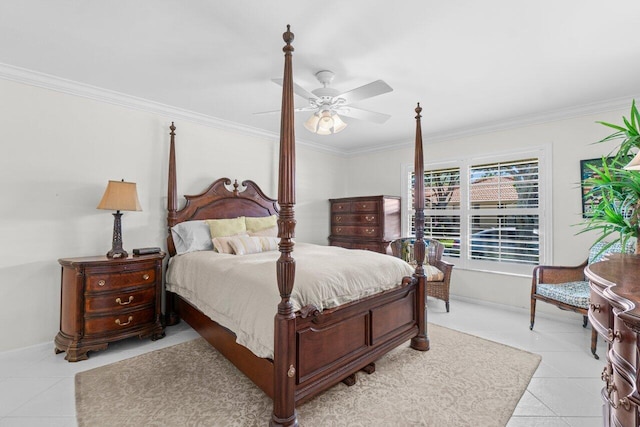 4680 Rosewood Tree Ct Unit A, Boynton Beach, FL 33436 - bedroom featuring crown molding, light tile patterned floors, baseboards, and a ceiling fan
