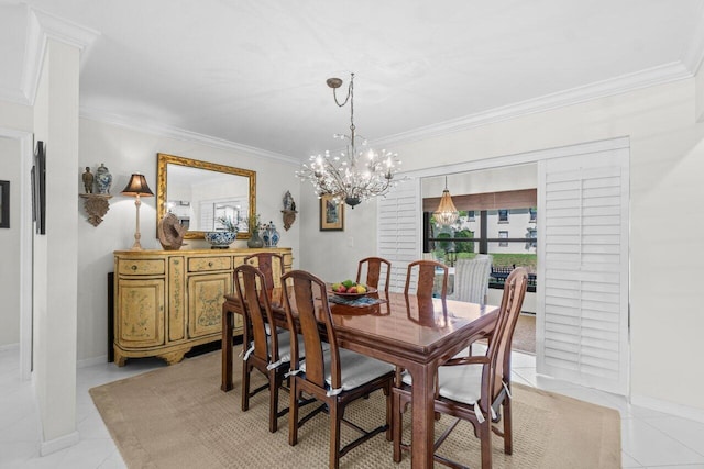 4680 Rosewood Tree Ct Unit A, Boynton Beach, FL 33436 - dining area with a chandelier, ornamental molding, light tile patterned floors, and baseboards