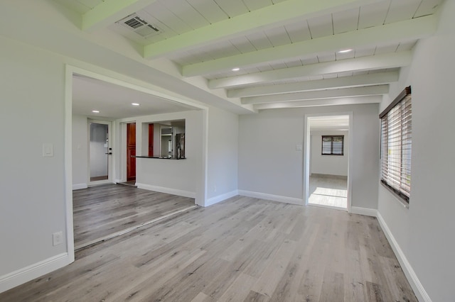126 NW 3rd Ct, Boca Raton, FL 33432 - unfurnished room featuring light wood finished floors, baseboards, beam ceiling, and recessed lighting