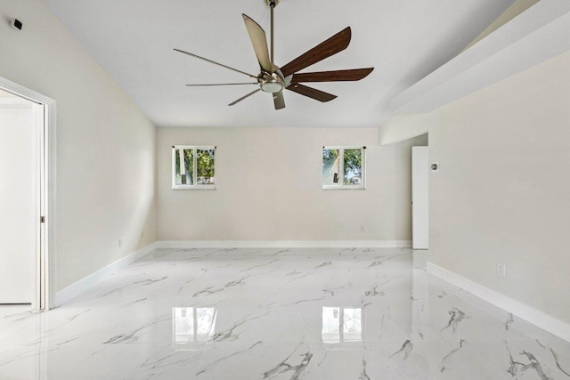 9085 Talway Cir, Boynton Beach, FL 33472 - spare room featuring baseboards, ceiling fan, and marble finish flooring