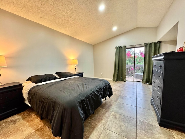 15015 SW 49th Ln Unit A-113, Miami, FL 33185 - bedroom featuring lofted ceiling, access to exterior, a textured ceiling, recessed lighting, and light tile patterned floors