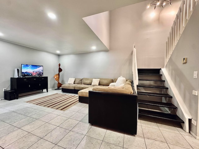 15015 SW 49th Ln Unit A-113, Miami, FL 33185 - living area with recessed lighting, stairs, light tile patterned floors, and baseboards