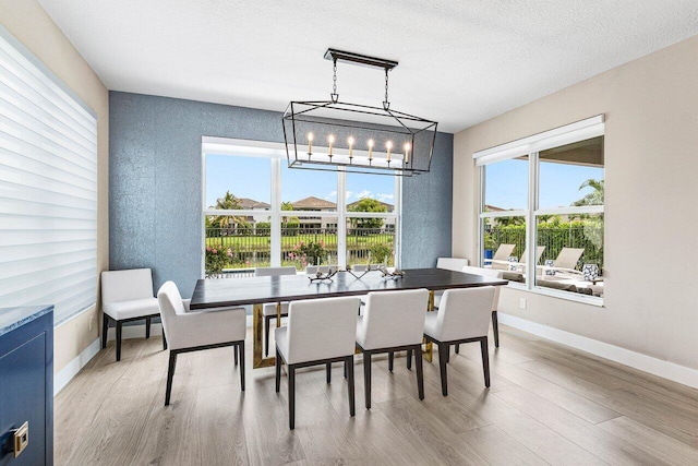 9657 Sterling Shores St, Delray Beach, FL 33446 - dining room with light wood-style floors, a chandelier, baseboards, and a textured ceiling