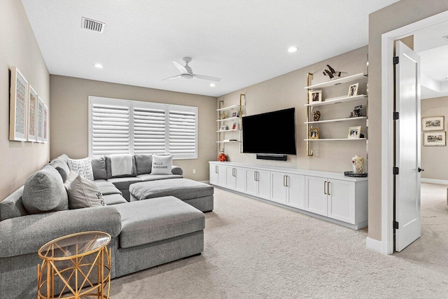 9657 Sterling Shores St, Delray Beach, FL 33446 - living room with carpet, ceiling fan, and recessed lighting