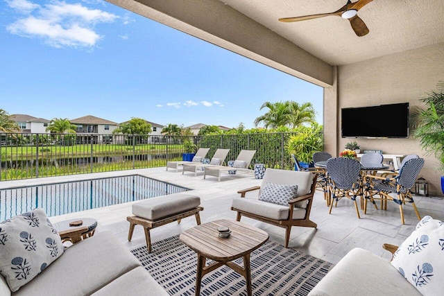 9657 Sterling Shores St, Delray Beach, FL 33446 - view of patio with ceiling fan and a water view