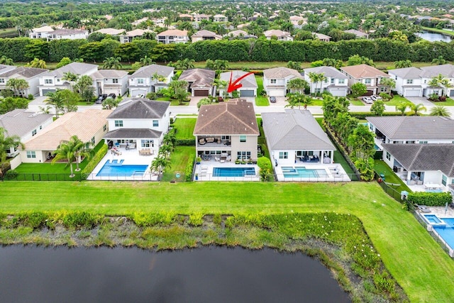 9657 Sterling Shores St, Delray Beach, FL 33446 - aerial perspective of suburban area featuring a pool and a nearby body of water
