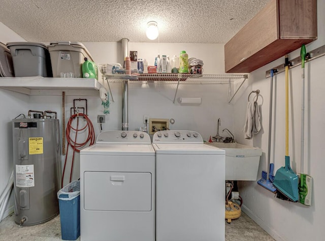 12275 N 54th St N, West Palm Beach, FL 33411 - laundry room with water heater, washing machine and clothes dryer, and a textured ceiling