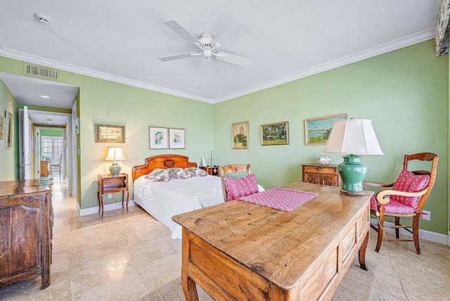 2160 Ibis Isle Rd Unit 9, Palm Beach, FL 33480 - bedroom featuring ornamental molding, baseboards, and ceiling fan