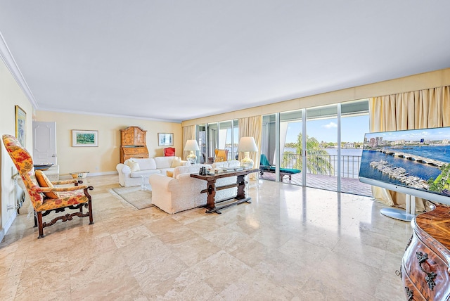 2160 Ibis Isle Rd Unit 9, Palm Beach, FL 33480 - living area featuring ornamental molding and baseboards