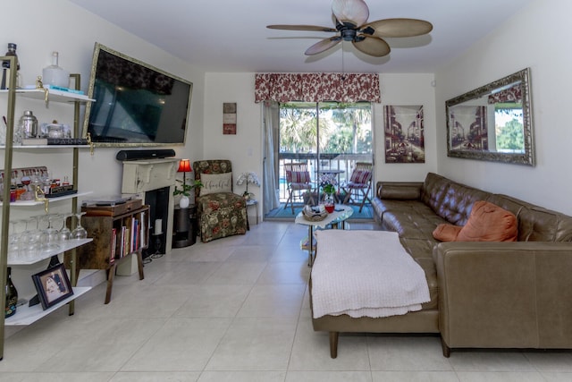 2755 W Atlantic Ave Unit 2208, Delray Beach, FL 33445 - tiled living room with ceiling fan