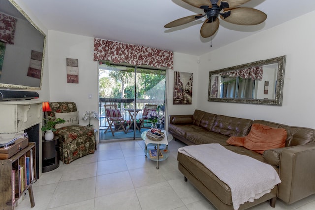 2755 W Atlantic Ave Unit 2208, Delray Beach, FL 33445 - living area featuring a ceiling fan and tile patterned floors