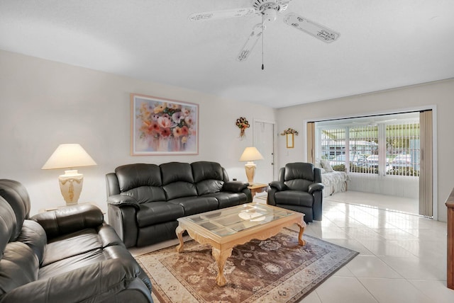 1250 Club Dr W Unit C, Delray Beach, FL 33445 - living room featuring a ceiling fan and light tile patterned floors