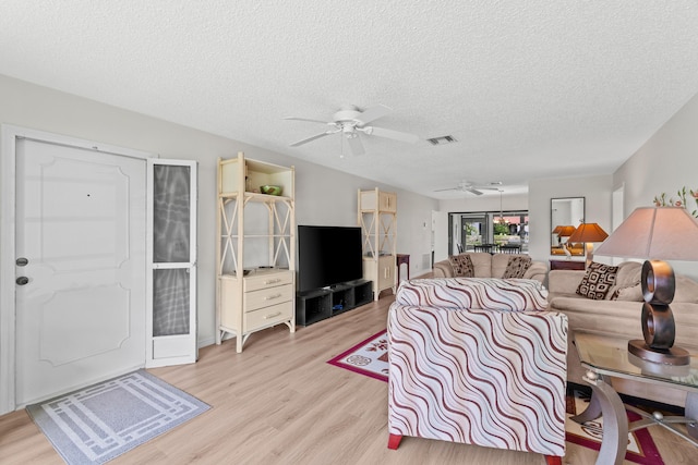 4858 Equestrian Rd Unit B, Boynton Beach, FL 33436 - living area with a ceiling fan, light wood-style floors, and a textured ceiling
